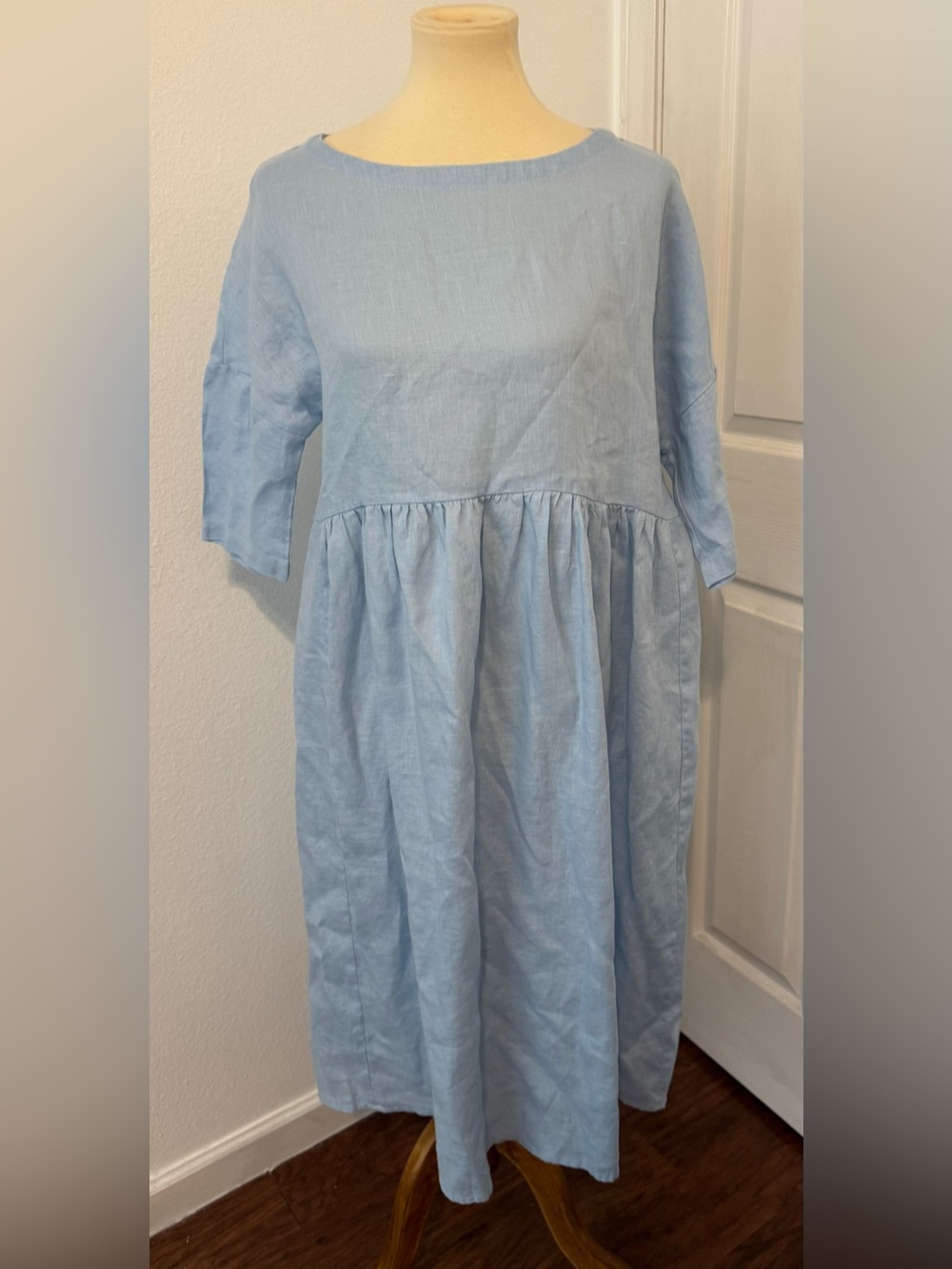 Lintico 100% Linen A-Line Midi Dress VALENCIA Flowy Effortless Lagenlook Small
